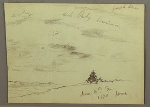 Rajz, Felhős égbolt, domboldal, 1870 alkotó: Frederic Edwin Church
