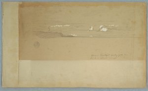 Rajz, Felhős égbolt dombos és erdős öntés felett, talán 1857 alkotó: Frederic Edwin Church