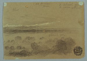 Rajz, Felhős égbolt a hegyek felett, 1866. július 19. alkotó: Frederic Edwin Church