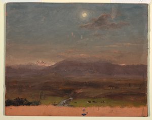 Rajz, Kolumbia vagy Ecuador, hegyek, holdfény, 1853 vagy 1857 alkotó: Frederic Edwin Church
