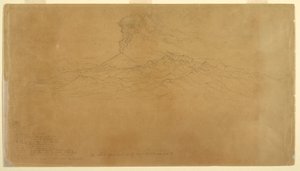 Rajz, Cotapaxi vulkán kitörése a hegyvonulatok mögött, Ecuador, 1857 alkotó: Frederic Edwin Church