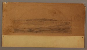 Rajz, Dupla szivárvány a vízesés felett, Niagara folyó, valószínűleg 1858 alkotó: Frederic Edwin Church