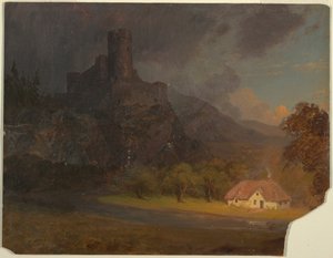 Rajz, Angol kastély és házikó, 1844 körül. alkotó: Frederic Edwin Church