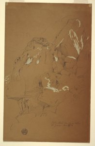 Rajz, Lezuhant szikla a törmelékre akadt, El Jemen, 1868. március 2. alkotó: Frederic Edwin Church