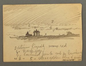 Rajz, Sziklaperemek erődítése, Sion, Rhone-völgy, valószínűleg 1868 alkotó: Frederic Edwin Church