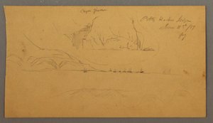 Rajz, kikötő, vitorlások, hegyek, 1859. június 21. alkotó: Frederic Edwin Church