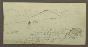Rajz, Kőhalom, síkság és hegyek, Sun, 1868. február 19. alkotó: Frederic Edwin Church