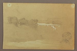 Rajz, Hennequin Point és az Amerikai vízesés, Niagara folyó, valószínűleg 1856 alkotó: Frederic Edwin Church