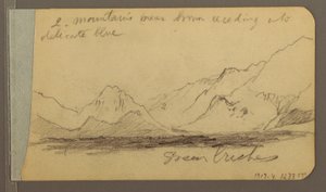 Rajz, Domb- és hegyvidék; hátoldal: Út az erdőben, 1889 alkotó: Frederic Edwin Church