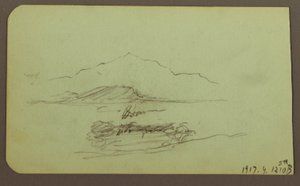 Rajz, dombok, szarvasmarha; hátoldal: tájkép, 1883 alkotó: Frederic Edwin Church