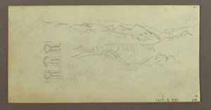 Rajz, ló, figura hátulról, fák, valószínűleg 1868 alkotó: Frederic Edwin Church
