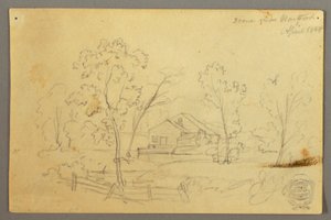 Rajz, Ház az erdőben egy patak mellett, 1845. április alkotó: Frederic Edwin Church