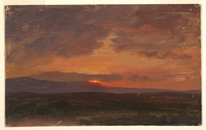 Rajz, Hudson-völgy, New York, a Catskill-hegység mögött lenyugvó nap, 1855-65 alkotó: Frederic Edwin Church