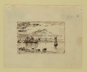 Rajz, Képzeletbeli táj, 1850 körül alkotó: Frederic Edwin Church