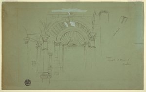 Rajz, belső tér, templom Mismiyehben, Szíria, 1868. április 28. alkotó: Frederic Edwin Church