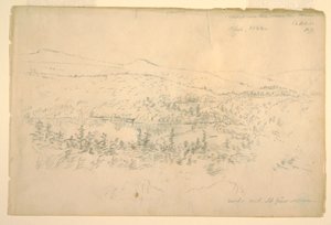 Rajz, tavak a hegyi ház közelében, 1844. szeptember alkotó: Frederic Edwin Church