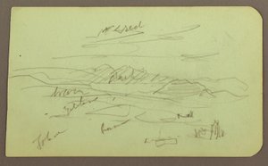 Rajz, Tolucai táj; hátoldal: Hegy, templom, 1883 alkotó: Frederic Edwin Church