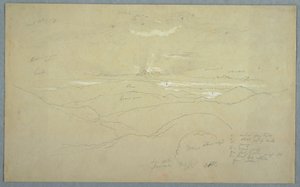 Rajz, Tájkép naplementében, Jamaica, 1865. július alkotó: Frederic Edwin Church