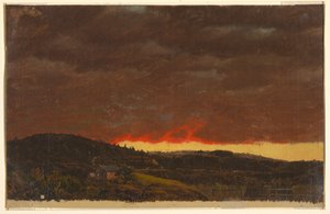 Rajz, tájkép, naplemente, 1845 körül alkotó: Frederic Edwin Church