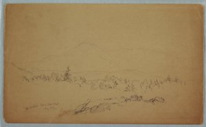 Rajz, "Mount Katahdin nyugatról" [Nyugatról a Katahdin hegy felé nézve], 1852. augusztus alkotó: Frederic Edwin Church