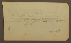 Rajz, hegyvidéki táj, alak; hátoldal: Tájkép, 1885. április 30. alkotó: Frederic Edwin Church