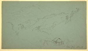 Rajz, hegyvidéki táj, ház, "Jorje közelében", Ecuador, 1857. június alkotó: Frederic Edwin Church