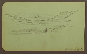 Rajz, hegyvidéki táj; hátoldal: Tájkép, 1883 alkotó: Frederic Edwin Church