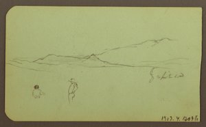 Rajz, hegyvidéki táj; hátoldal: hegyvidéki táj, alak, 1883 alkotó: Frederic Edwin Church