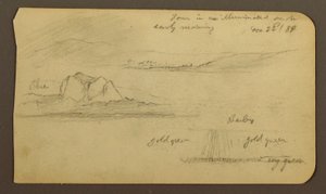 Rajz, Hegyvidéki tájak; hátoldal: Hegyoldal, Tocatecas, 1884. december 22. alkotó: Frederic Edwin Church