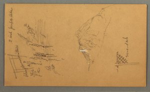 Rajz, Hegycsúcs, növényzet a medencénél, 1868 alkotó: Frederic Edwin Church