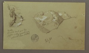 Rajz, Hegycsúcsok, folyó, 1868. július alkotó: Frederic Edwin Church