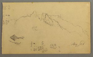 Rajz, Hegycsúcsok, útszéli kegyhely, 1868. augusztus alkotó: Frederic Edwin Church