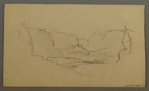 Rajz, Hegycsúcsok, útszéli kegyhely, 1868. augusztus alkotó: Frederic Edwin Church