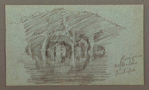 Rajz, Hegy és tükörképe a tavon, valószínűleg 1868 alkotó: Frederic Edwin Church