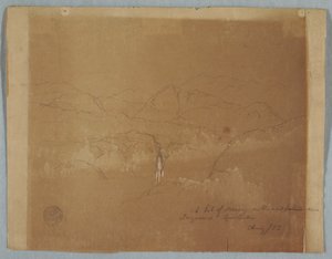Rajz, Hegyvidéki táj vízeséssel, Tuquerres közelében, Kolumbia, 1853. augusztus alkotó: Frederic Edwin Church
