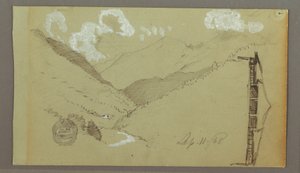 Rajz, Szűk völgy, épület, 1803. szeptember 11. alkotó: Frederic Edwin Church