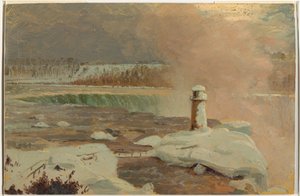 Rajz, Niagara folyó és vízesés hóban, 1856. március alkotó: Frederic Edwin Church