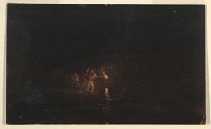Rajz, Éjszakai horgászjelenet, 1868-69 alkotó: Frederic Edwin Church