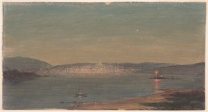 Rajz, Egy tengeri kikötő éjszakai látképe, valószínűleg 1868-69 alkotó: Frederic Edwin Church