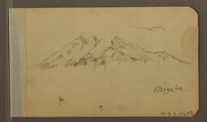 Rajz, Az Orizaba csúcsa, ábra; hátoldal: Síkság és hegyvonulatok, 1889 alkotó: Frederic Edwin Church