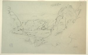 Rajz, Petra, Jordánia nyugatról, a palota és a korinthoszi sírok, 1868. február 26. alkotó: Frederic Edwin Church