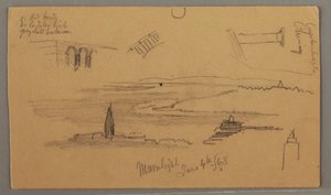 Rajz, Alföld, Építészeti tanulmányok, 1868. június 4. alkotó: Frederic Edwin Church
