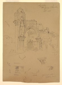 Rajz, Szent György templom romjai, Lydda [ma Lod], 1868. február 7. alkotó: Frederic Edwin Church