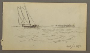 Rajz, Hullámlovagló vitorlás, 1860 alkotó: Frederic Edwin Church