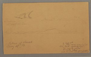 Rajz, vitorlás, hegyvidéki part, szigetek, 1868. május 29. alkotó: Frederic Edwin Church