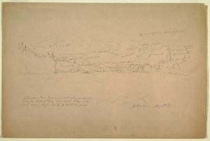 Rajz, A tó partja és a Katahdin hegy lábánál, 1856. augusztus 29. alkotó: Frederic Edwin Church