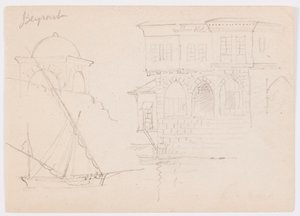Rajz, Vázlatok egy kupolás építményről, hajóról és kastélyról, 1868 januárja alkotó: Frederic Edwin Church