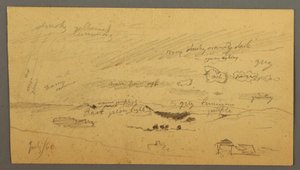 Rajz, Égi tanulmány a hegygerinc és a szivárvány felett, 1866. július alkotó: Frederic Edwin Church