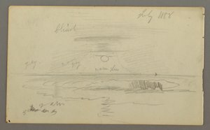 Rajz, Ég, alacsonyan álló nap a víz fölött, 1858. július alkotó: Frederic Edwin Church
