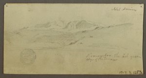 Rajz, kastély, lovagló alak, teve, építészeti tanulmányok, pálmafa, talán 1868 alkotó: Frederic Edwin Church